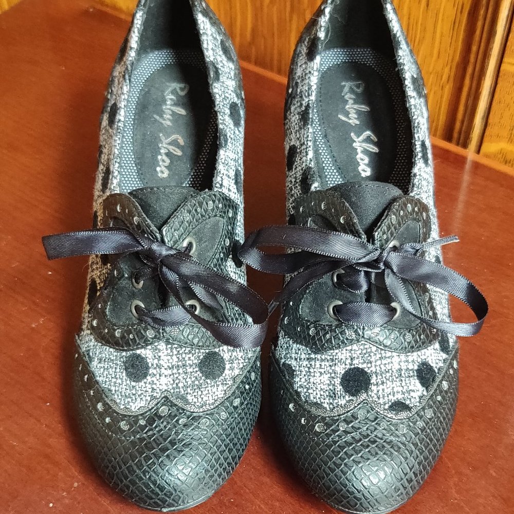 Ruby Shoo Daisy Lace-up Black Dot Heels, US 6 / UK 4 / EU 37